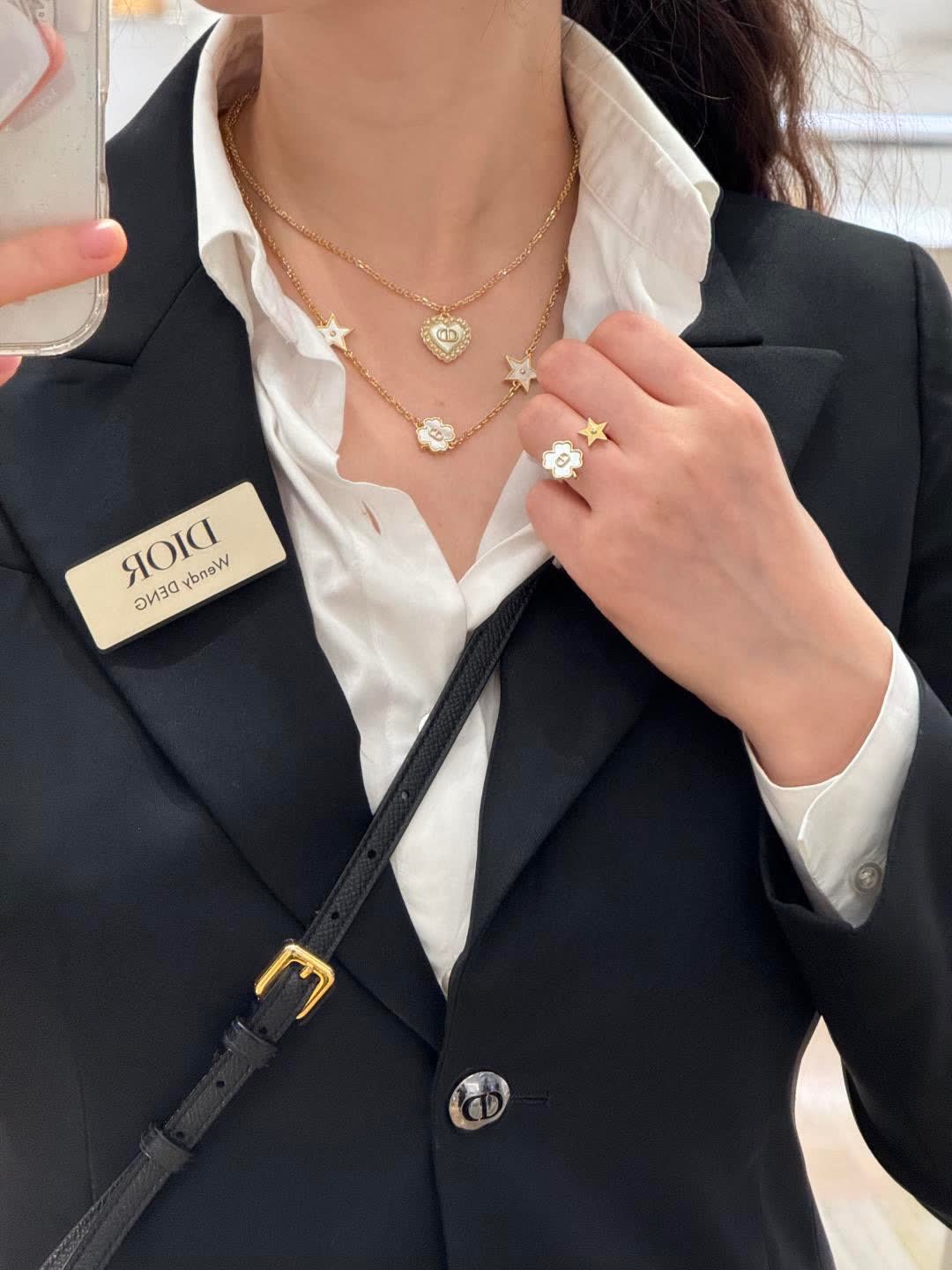 Dior Gold-Plated Heart Necklace with Red Enamel and Pearls