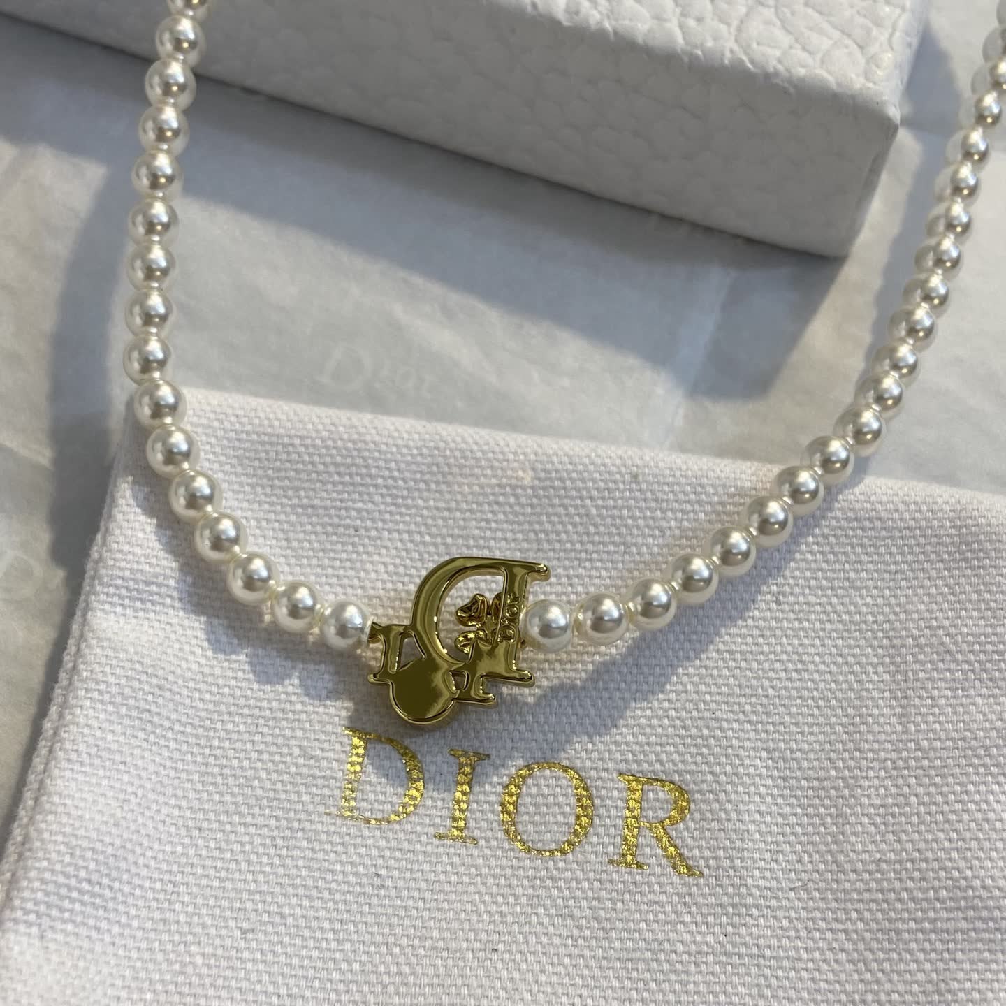 Dior Pearl Necklace with Clover Charm