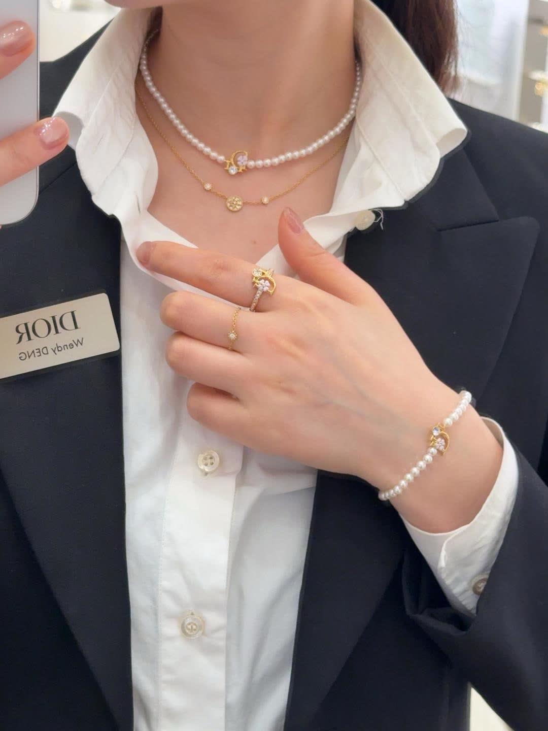 Dior Pearl Necklace with Clover Charm