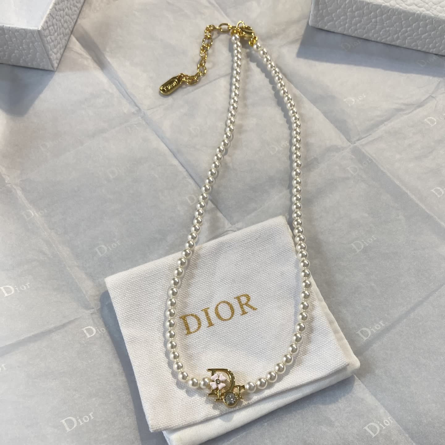 Dior Pearl Necklace with Gold Charm