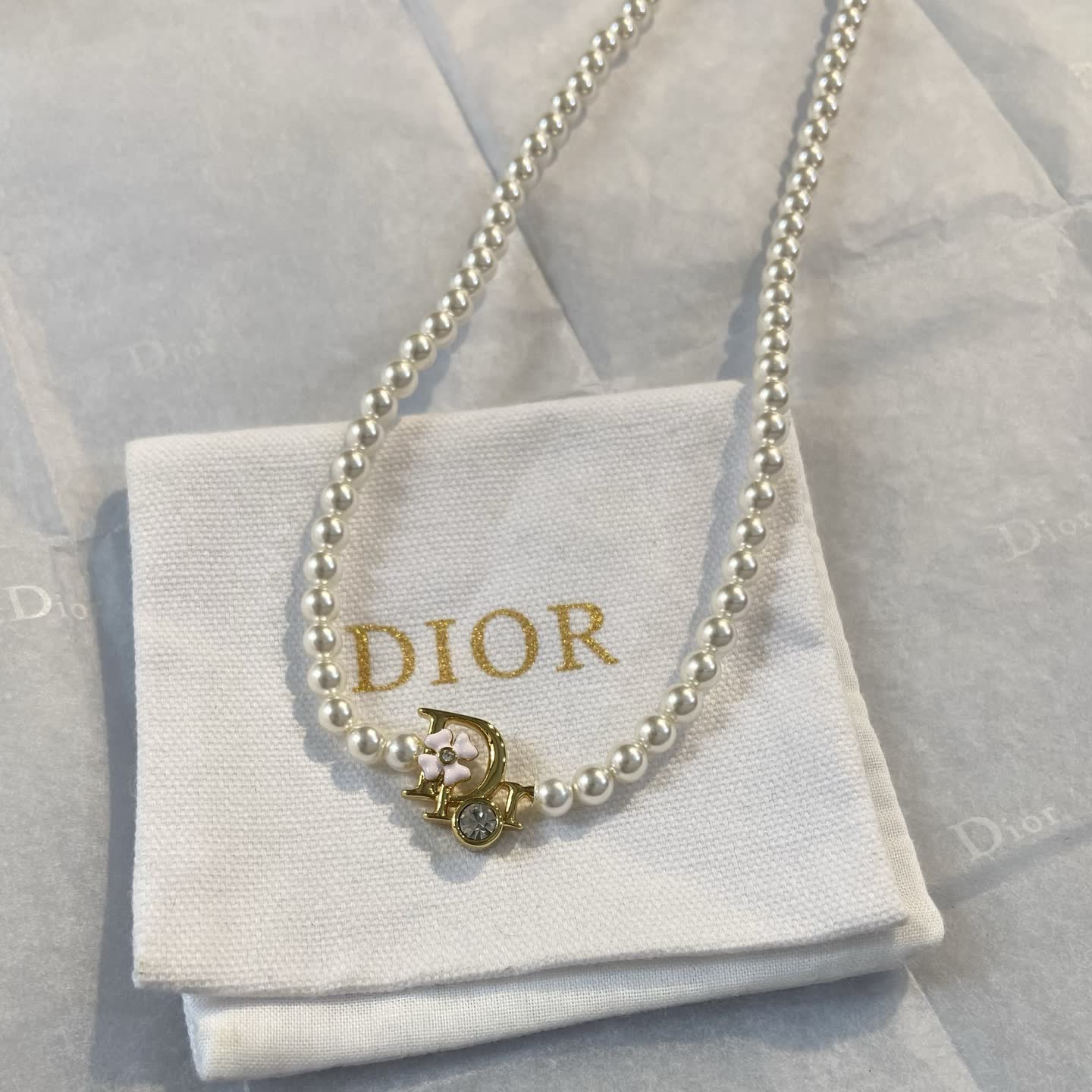 Dior Pearl Necklace with Gold Charm