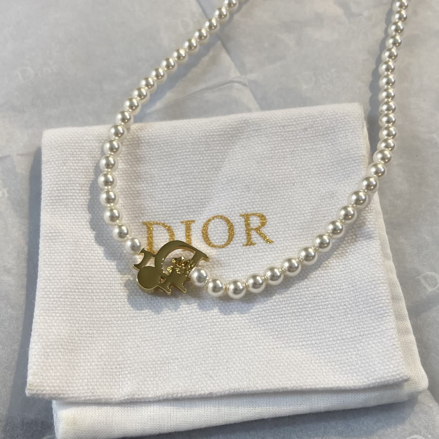 Dior Pearl Necklace with Gold Charm