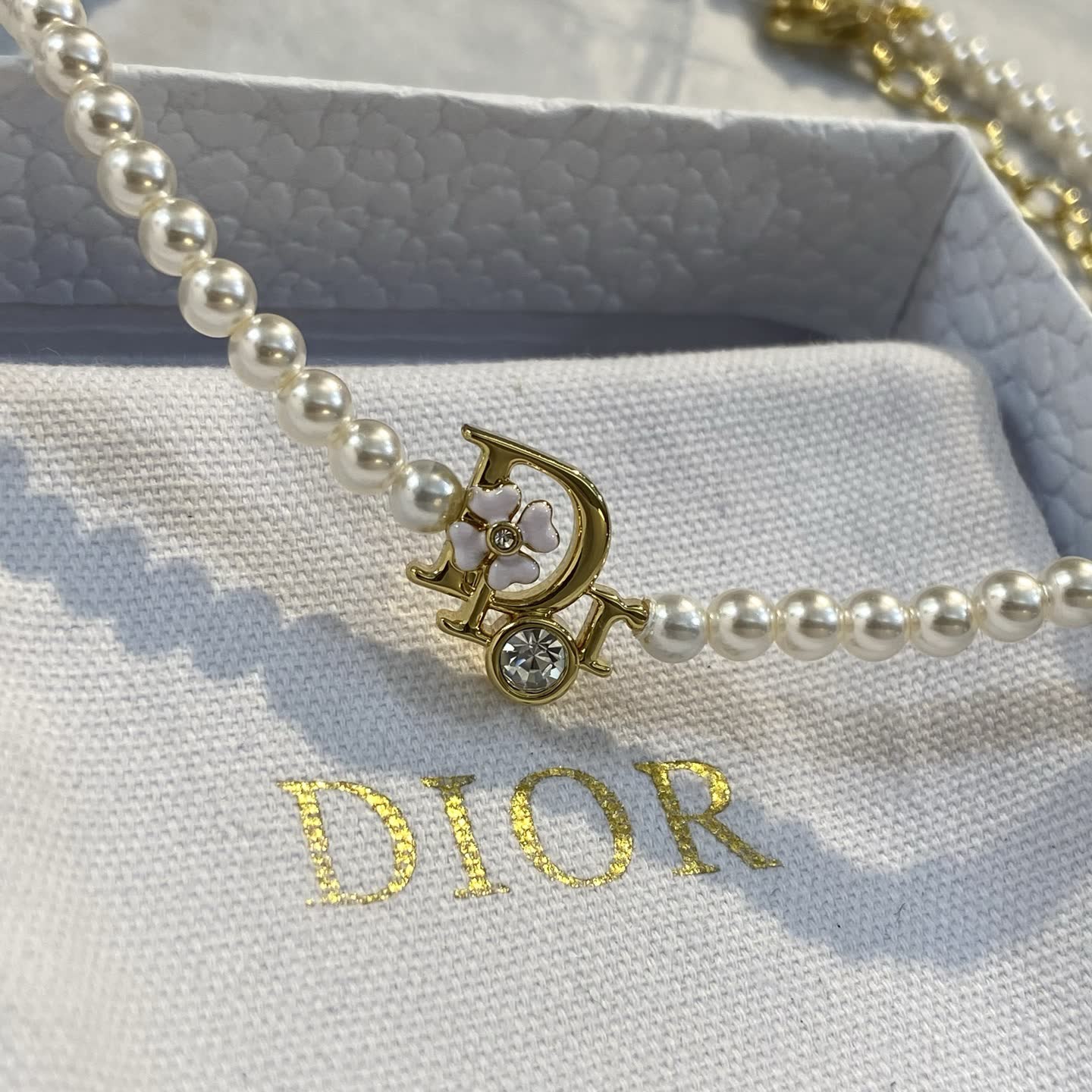 Dior Pearl Necklace with Gold 'D' Charm