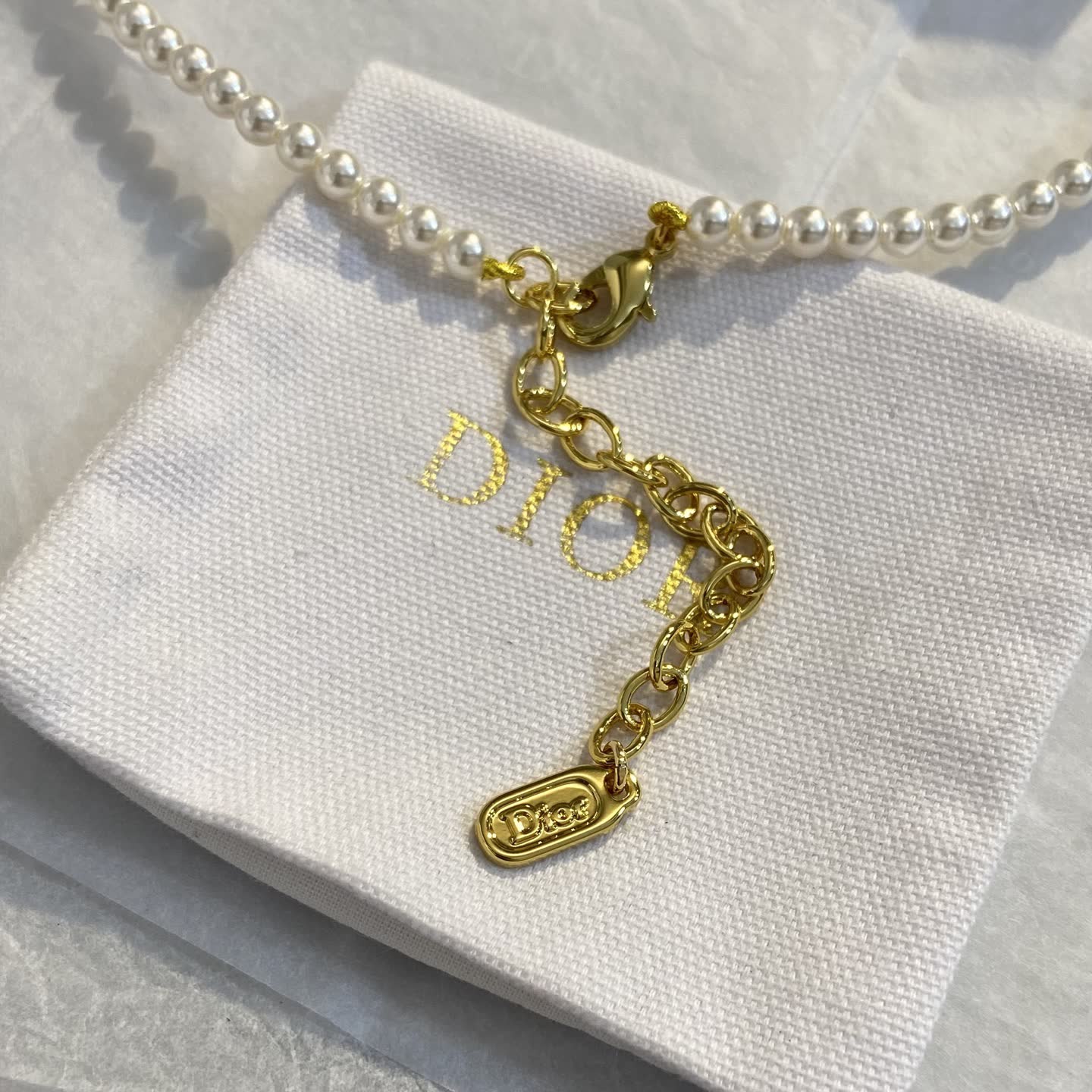 Dior Pearl Necklace with Clover Charm