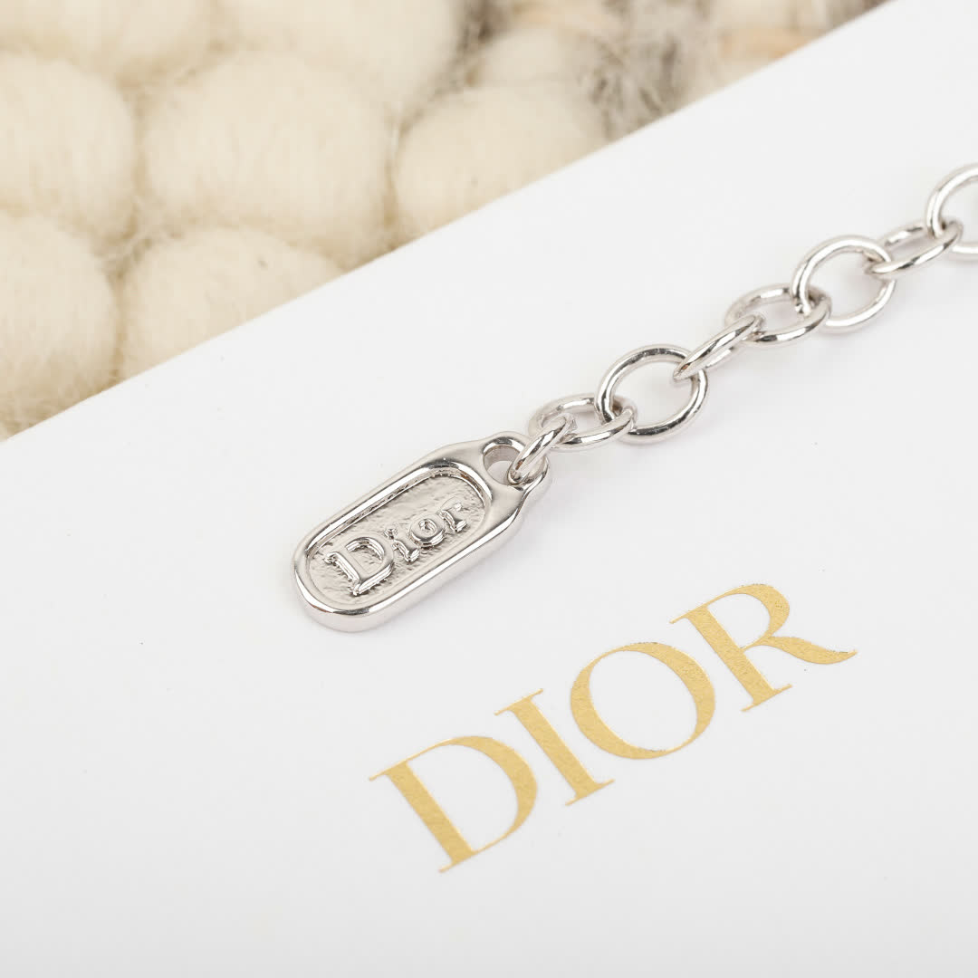 Dior Silver Anklet with Flower and Pearl Design