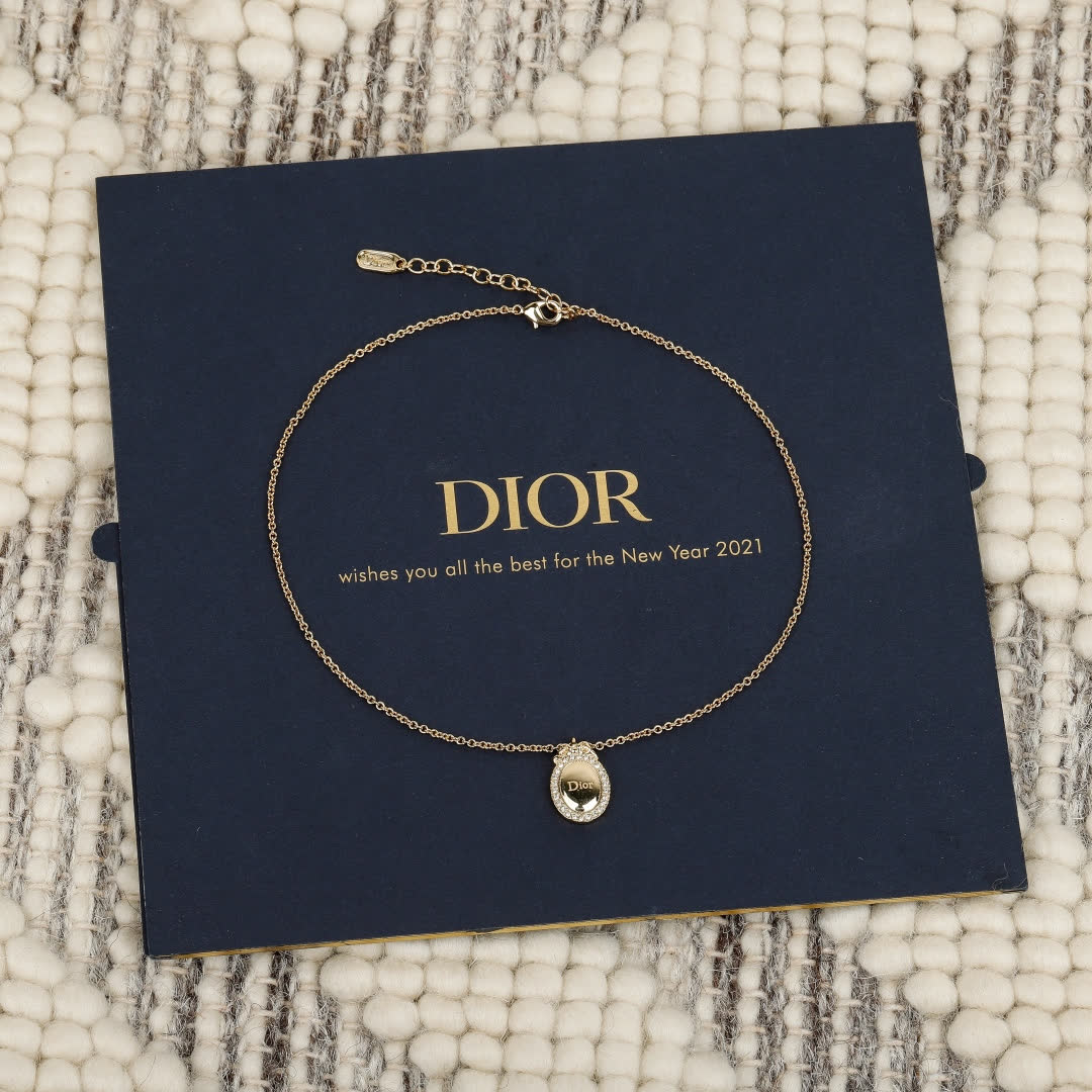 Dior Gold Chain Necklace with Logo Pendant Dior Gold Chain Necklace with Logo Pendant