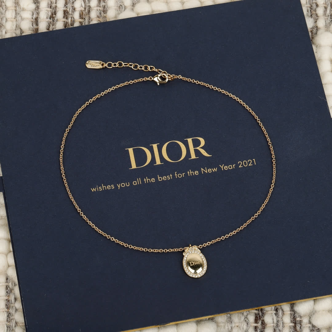 Dior Gold Chain Necklace with Logo Pendant