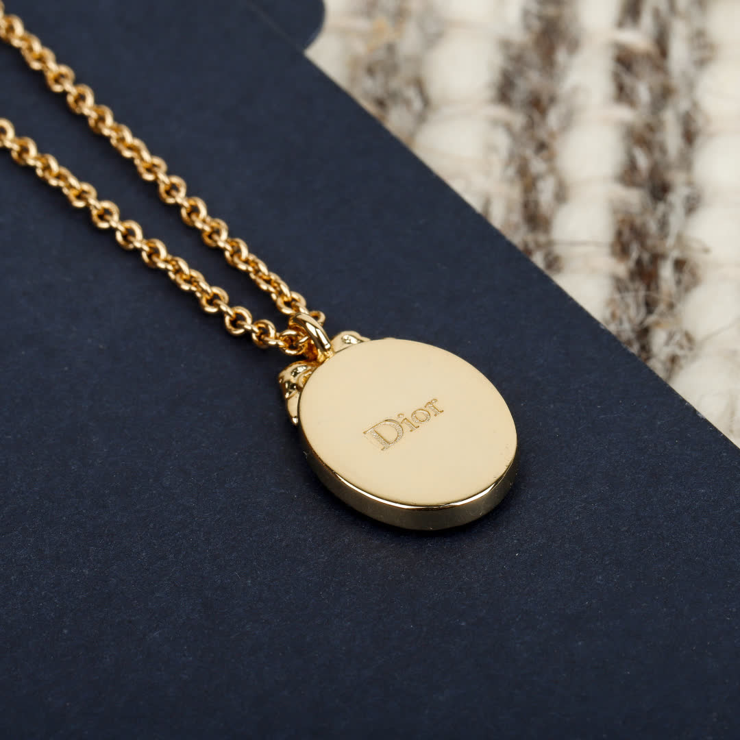 Dior Gold Chain Necklace with Logo Pendant