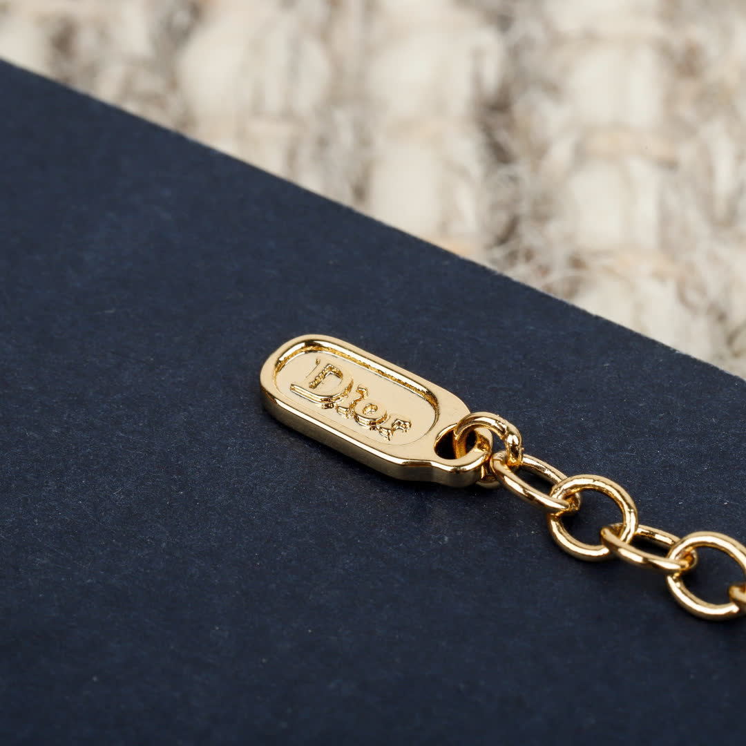 Dior Gold Chain Necklace with Logo Pendant