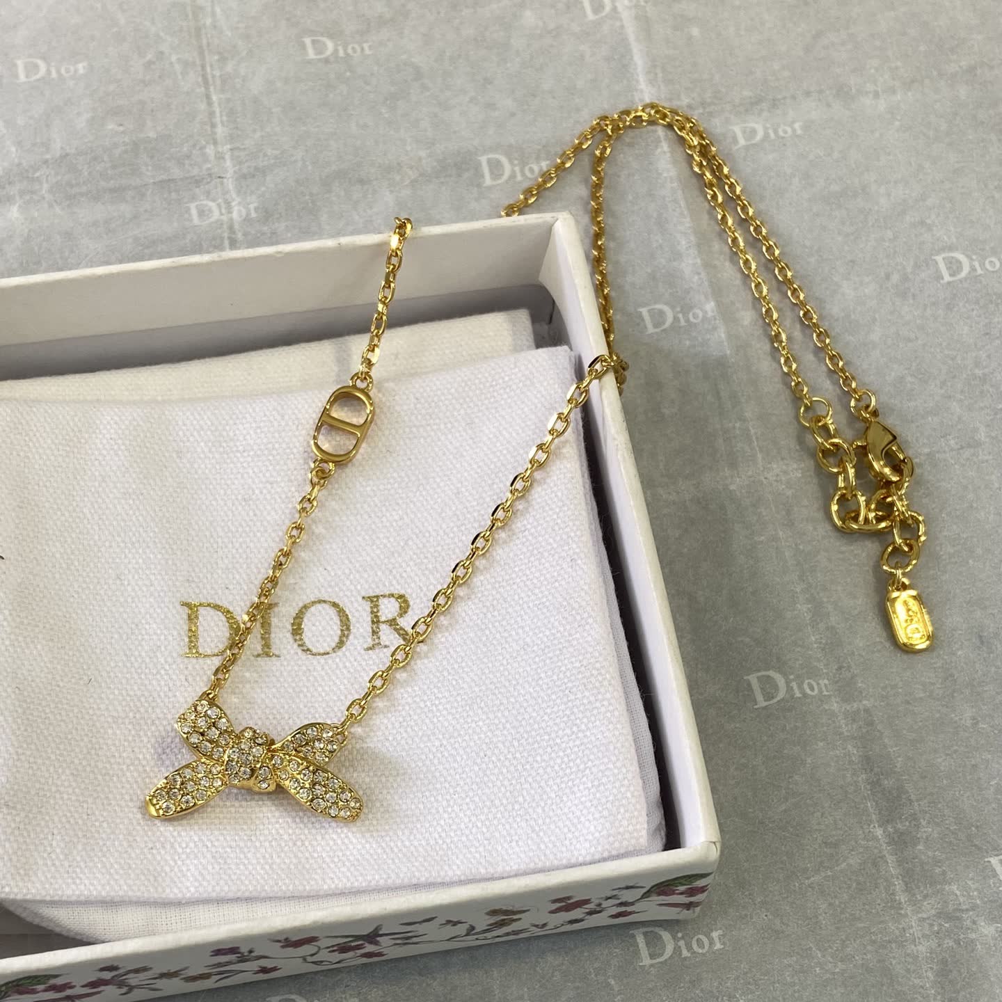 Dior Gold-Tone Crystal Butterfly Necklace
