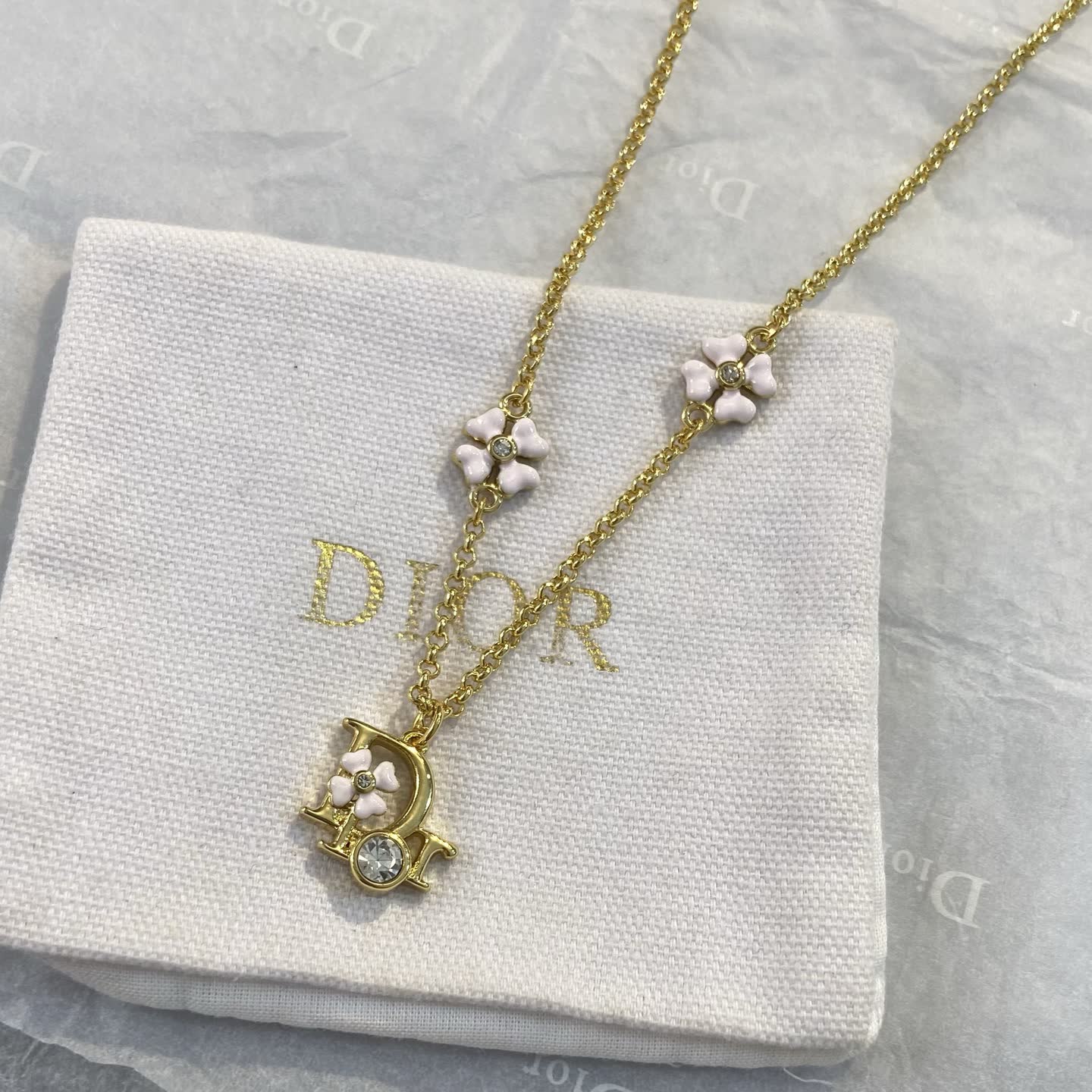 Dior Gold Tone Crystal Flower Necklace Dior Gold Tone Crystal Flower Necklace
