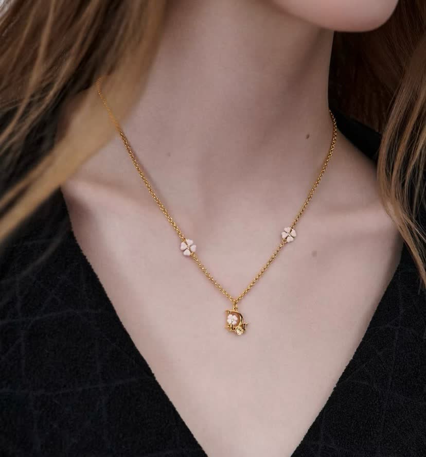 Dior Gold Tone Crystal Flower Necklace