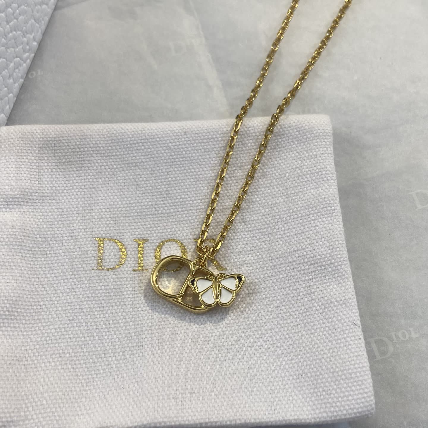 Dior Gold Tone Butterfly Necklace