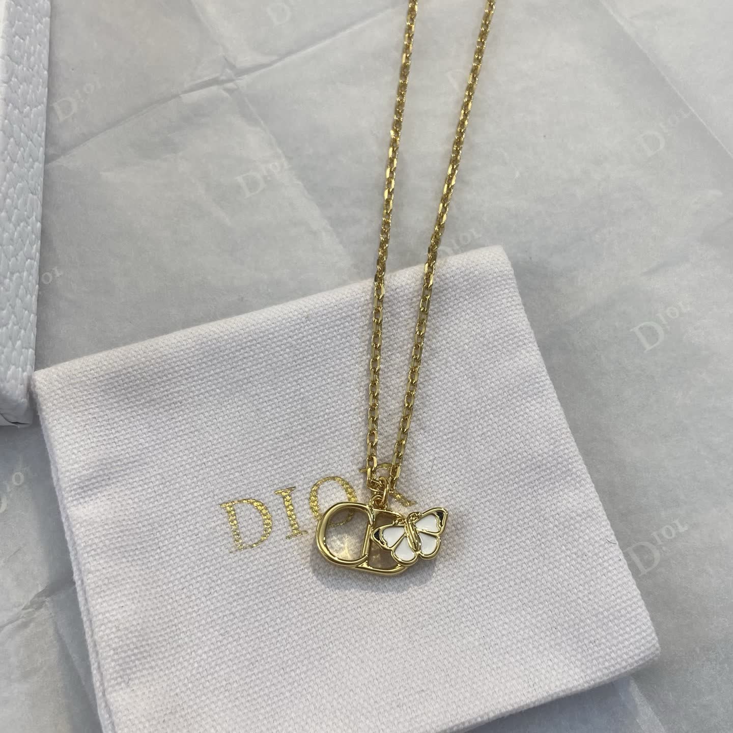 Dior Gold Tone Butterfly Necklace