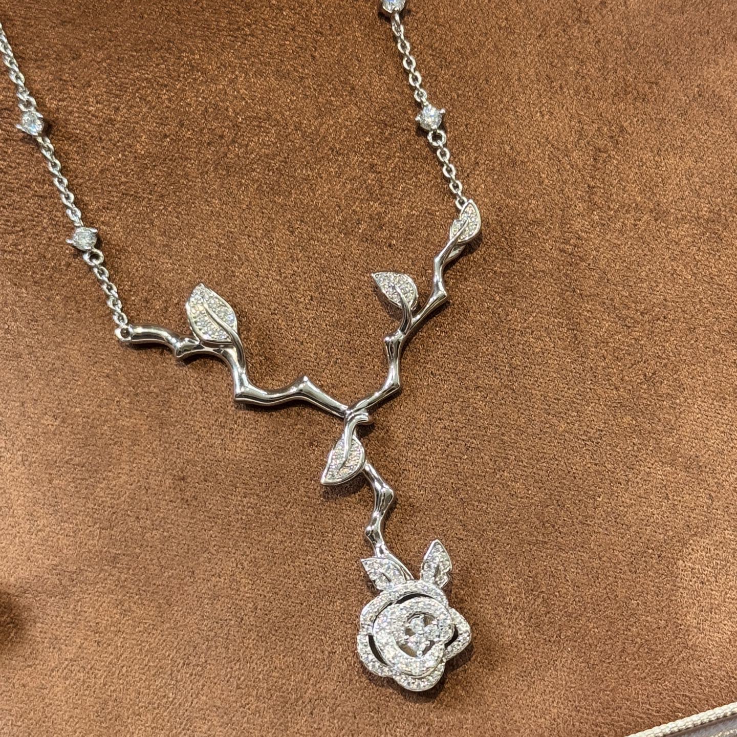 Dior Silver Rose Branch Necklace Dior Silver Rose Branch Necklace