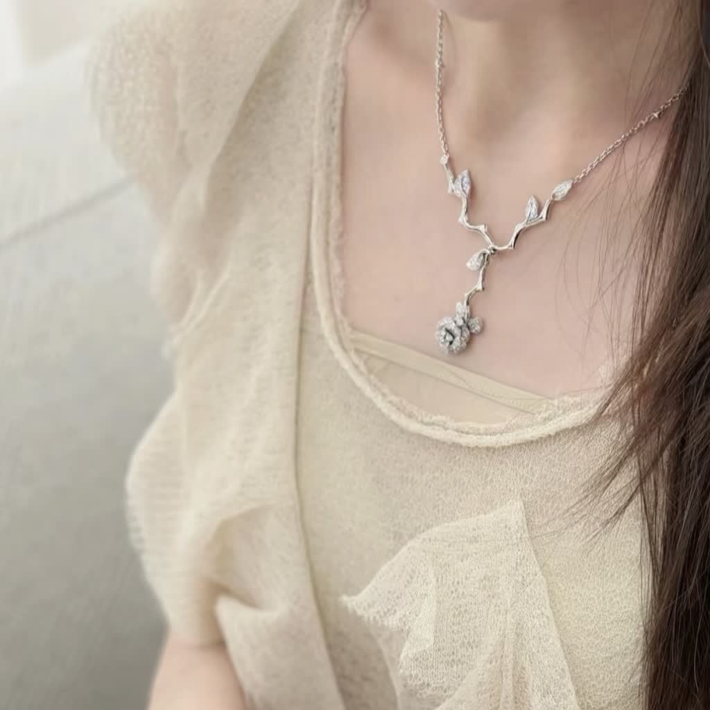 Dior Silver Rose Branch Necklace