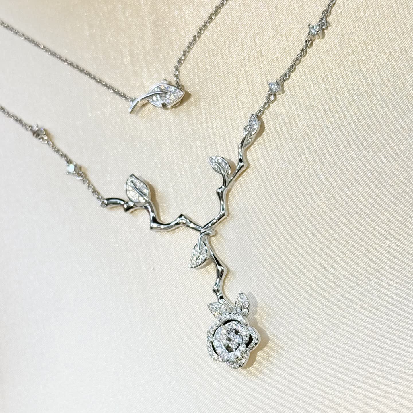 Dior Silver Rose Branch Necklace