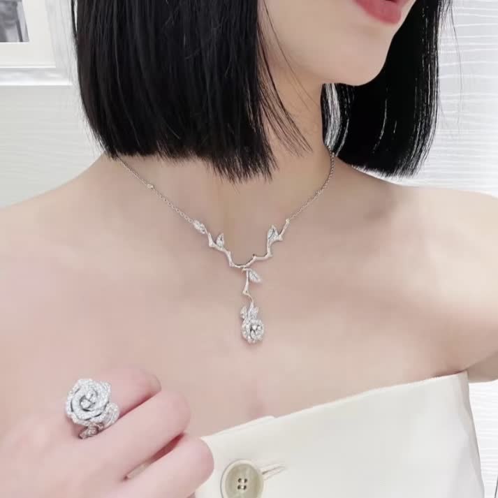 Dior Silver Rose Branch Necklace