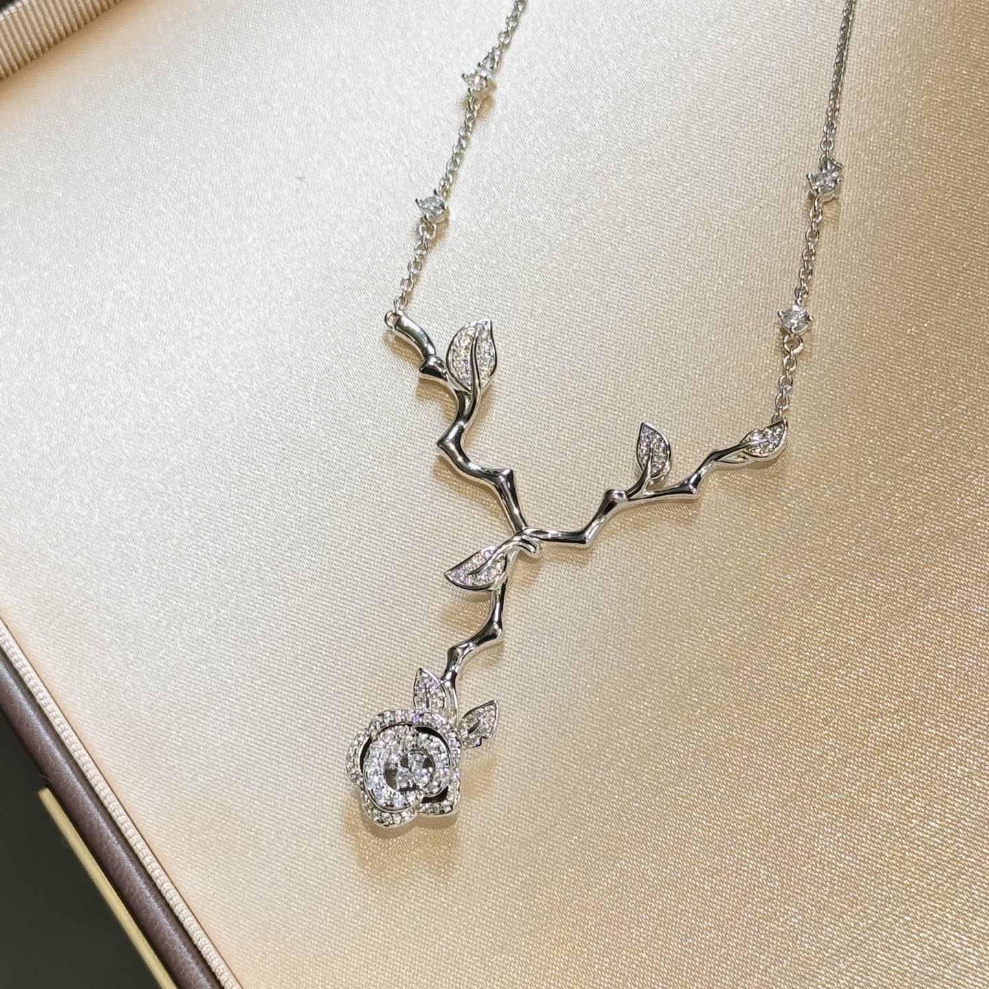 Dior Silver Rose Branch Necklace