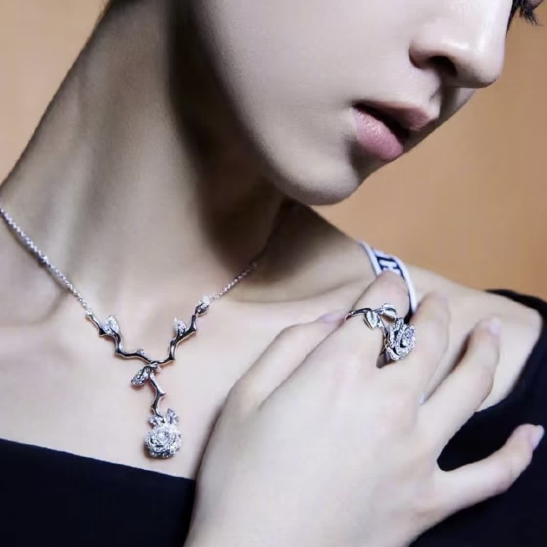 Dior Silver Rose Branch Necklace