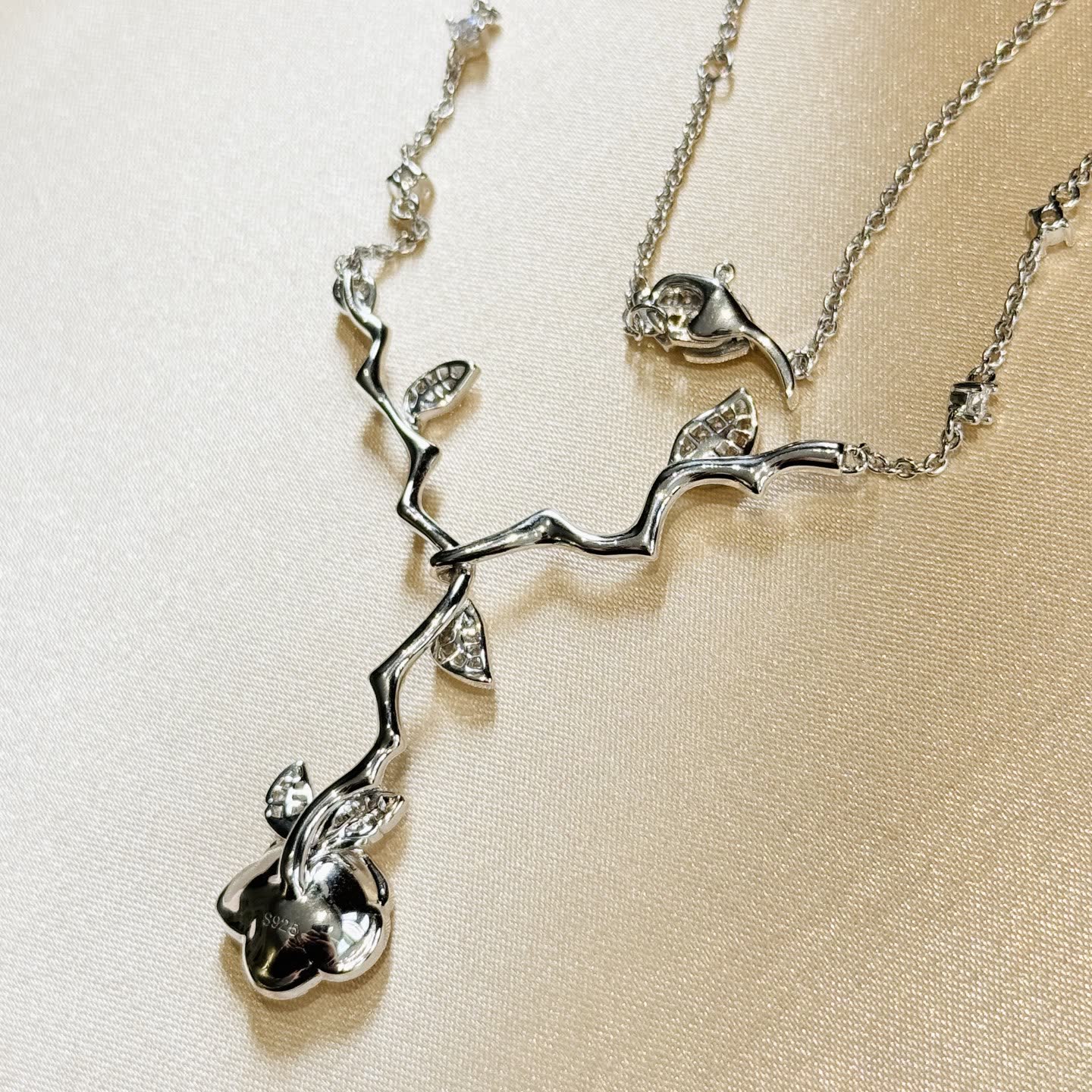 Dior Silver Rose Branch Necklace