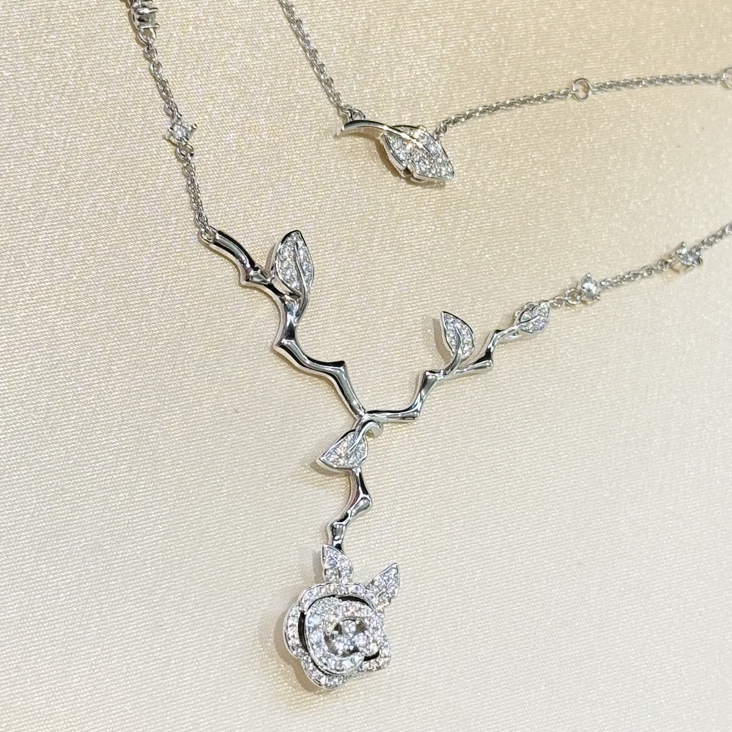Dior Silver Rose Branch Necklace