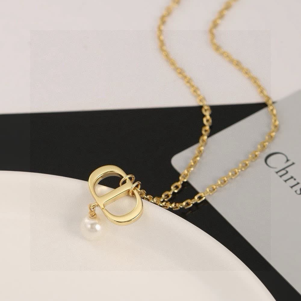 Dior Gold-tone Chain Necklace with Pearl