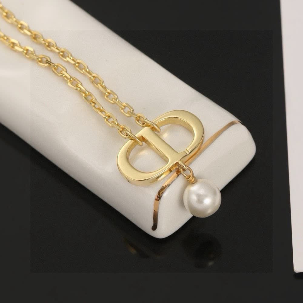 Dior Gold-tone Chain Necklace with Pearl