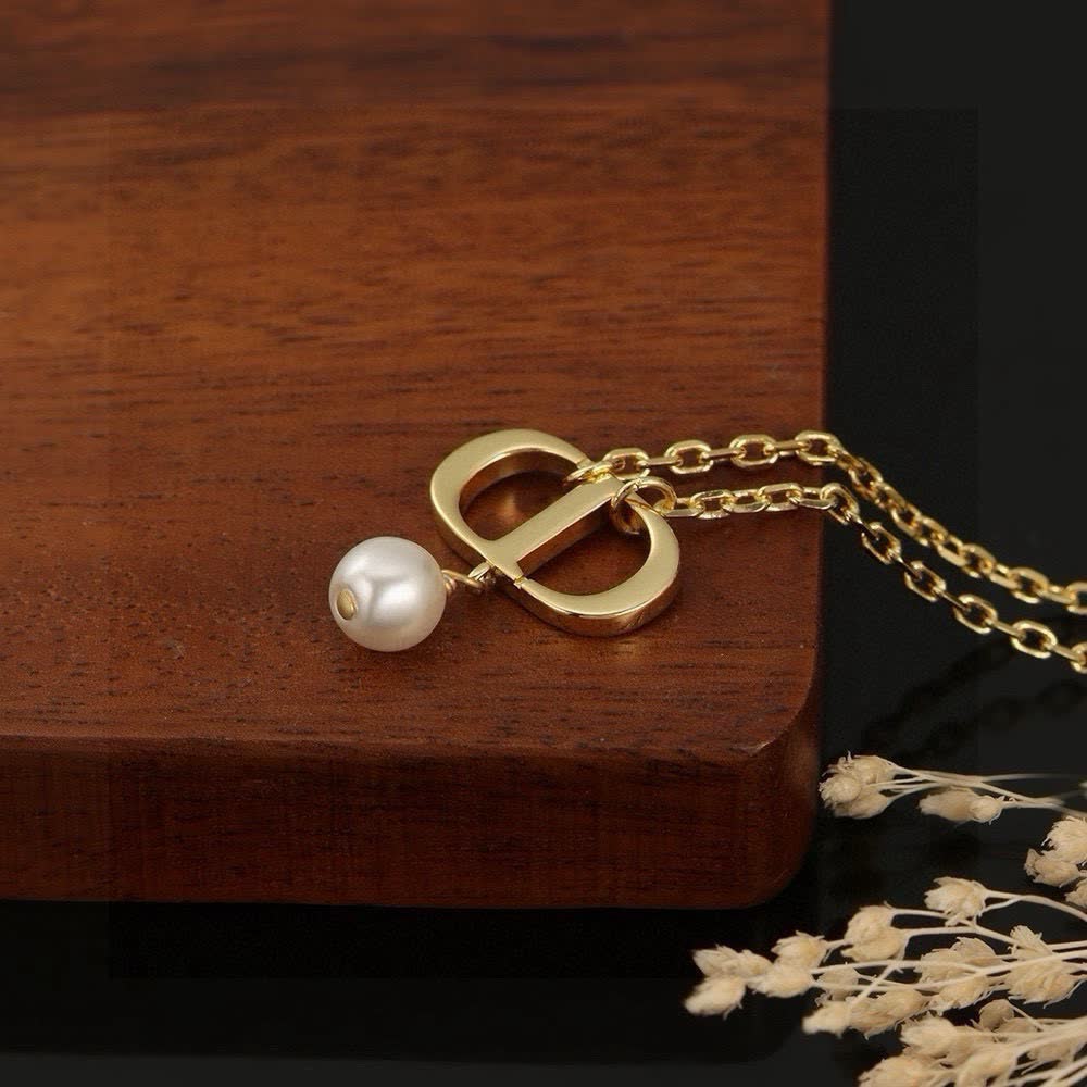 Dior Gold-tone Chain Necklace with Pearl