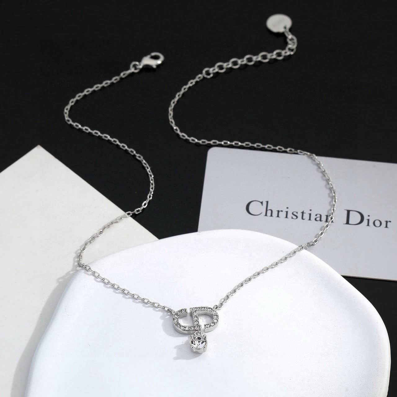 Christian Dior Silver 'CD' Crystal Necklace Christian Dior Silver 'CD' Crystal Necklace