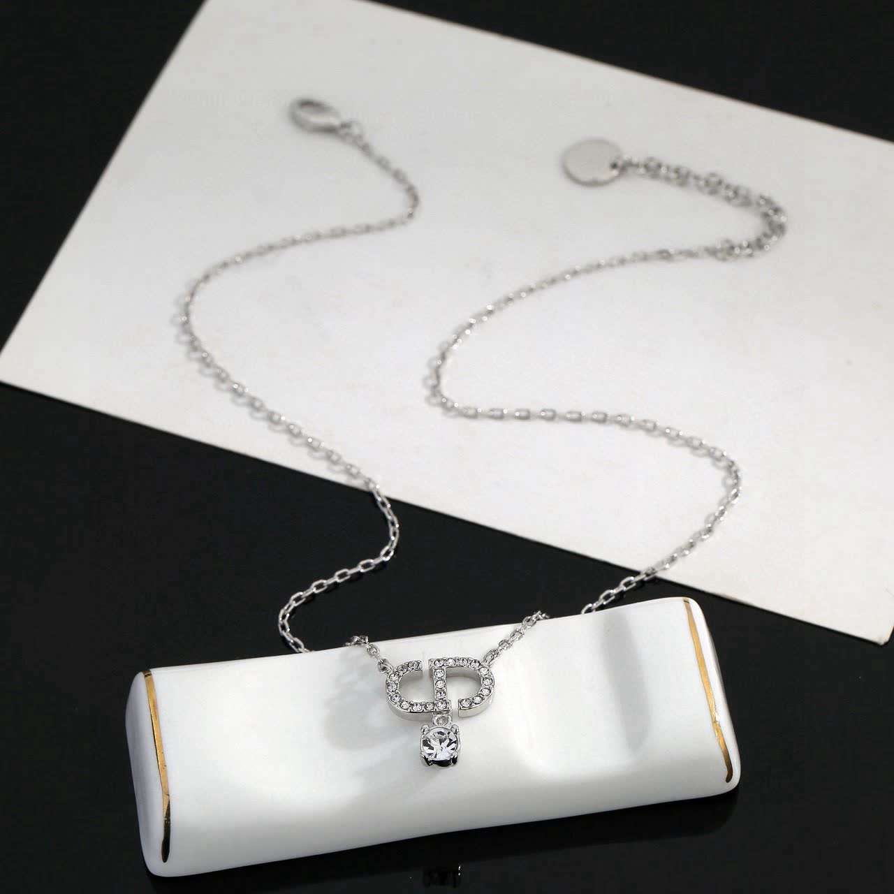 Christian Dior Silver 'CD' Crystal Necklace