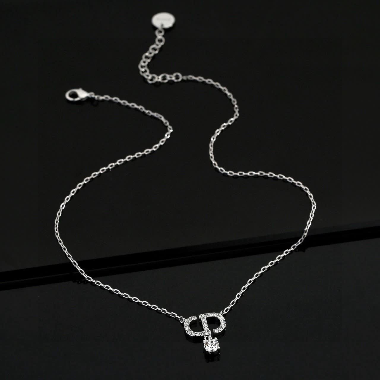 Christian Dior Silver 'CD' Crystal Necklace