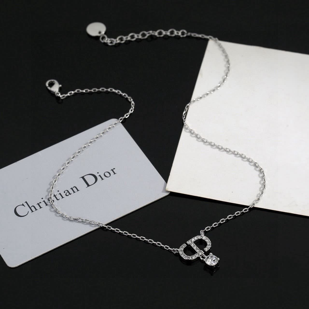 Christian Dior Silver 'CD' Crystal Necklace