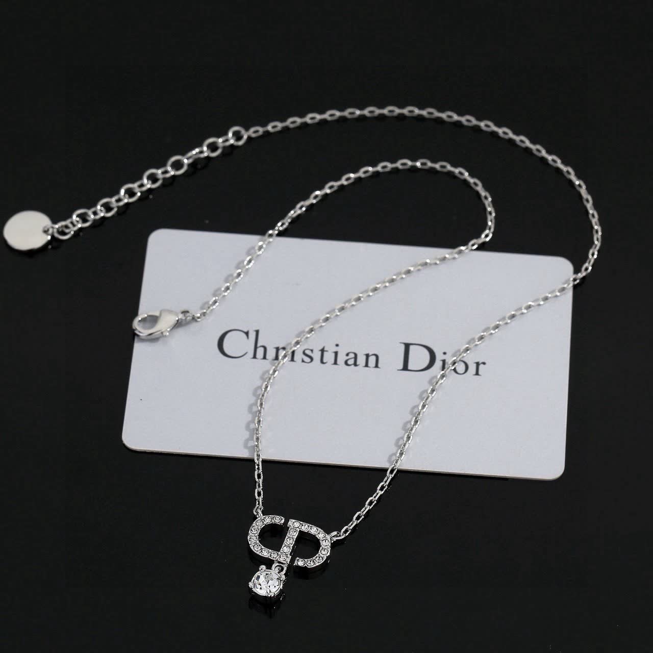 Christian Dior Silver 'CD' Crystal Necklace