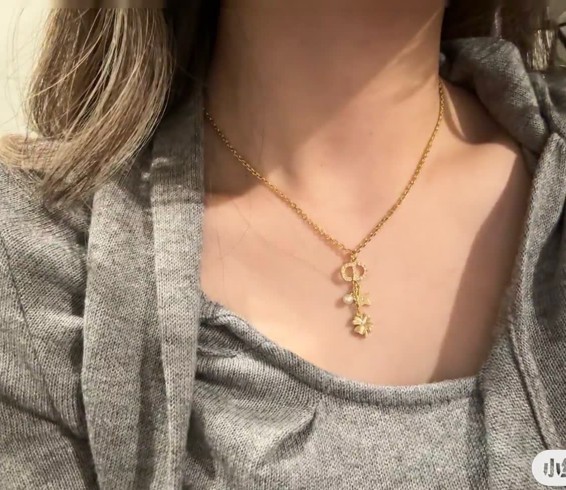 Chanel Gold-tone Necklace with Pearl and Clover Charm