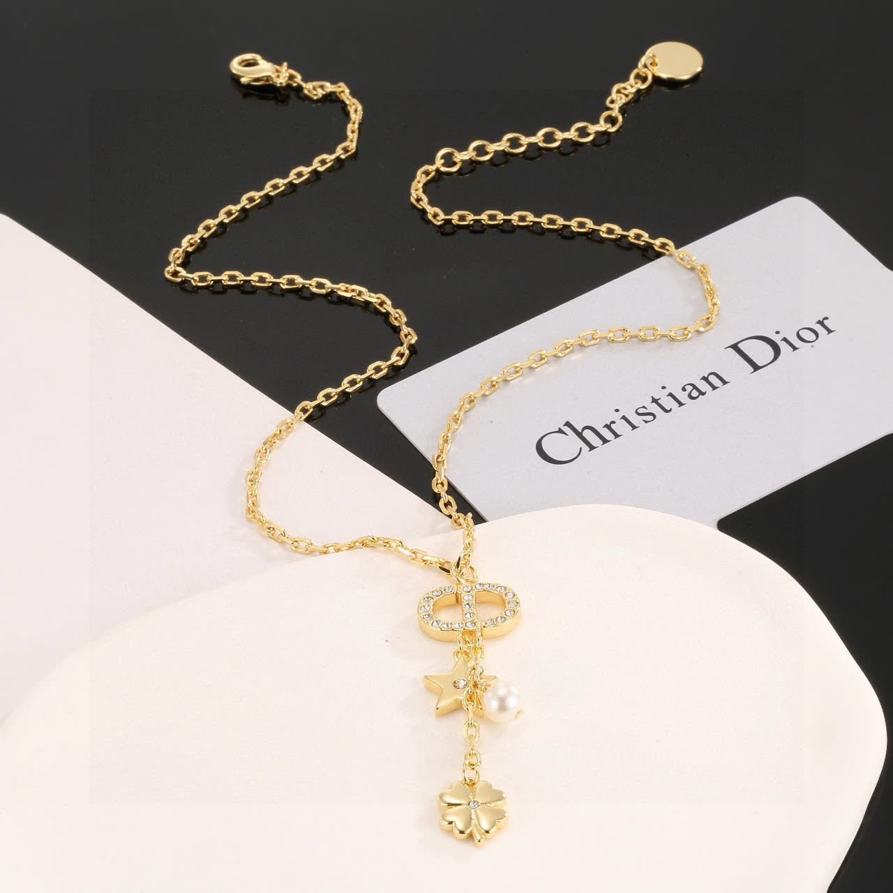 Chanel Gold-tone Necklace with Pearl and Clover Charm