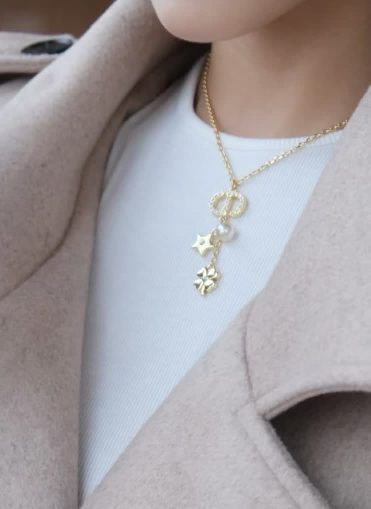 Chanel Gold-tone Necklace with Pearl and Clover Charm