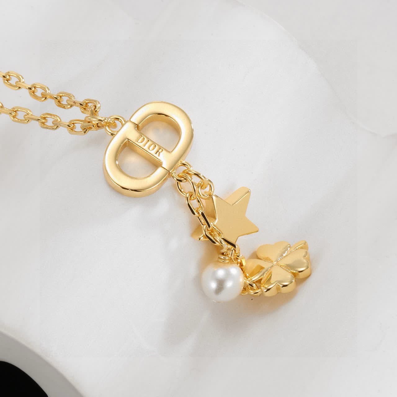 Chanel Gold-tone Necklace with Pearl and Clover Charm