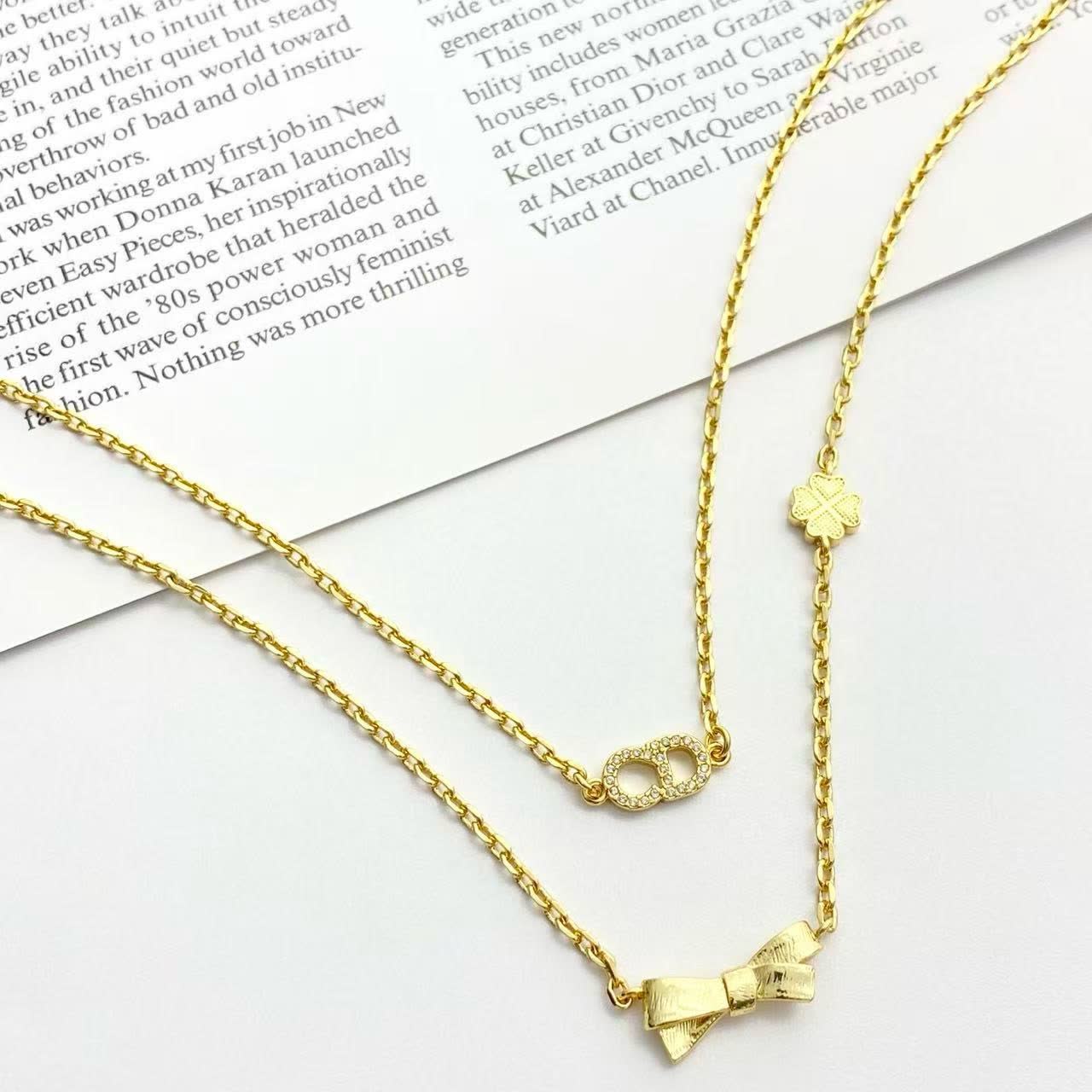 Dior Gold-Tone Necklace with Bow and Clover Charms