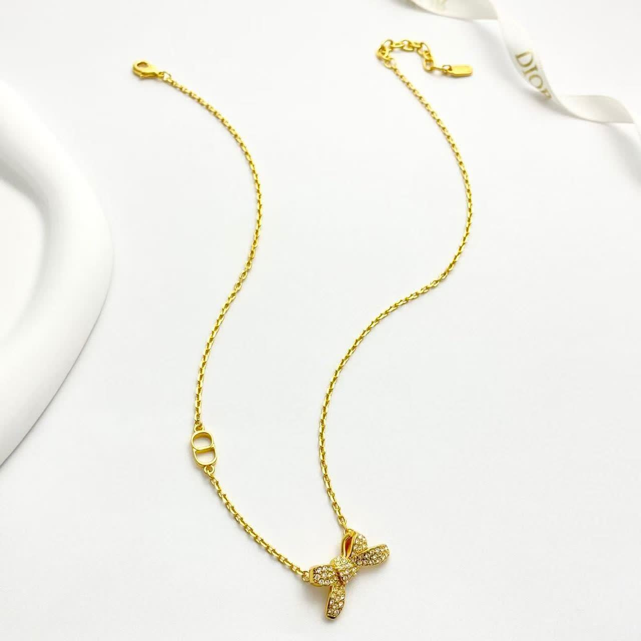 Dior Gold-Tone Crystal Bow Necklace Dior Gold-Tone Crystal Bow Necklace
