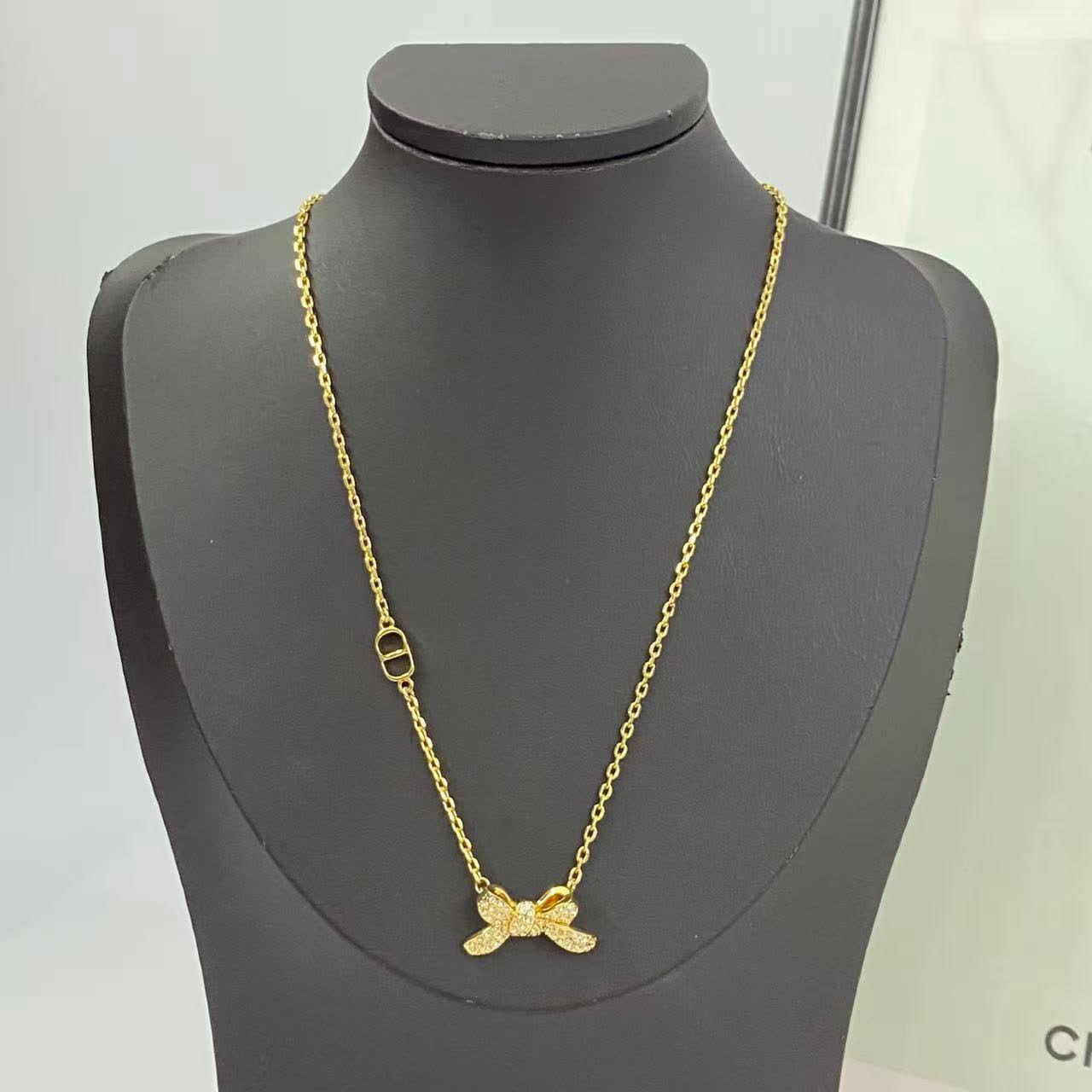 Dior Gold-Tone Crystal Bow Necklace