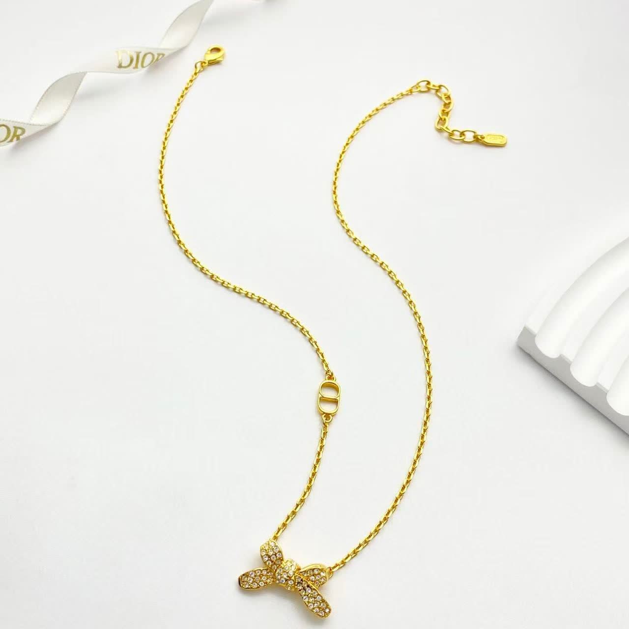 Dior Gold-Tone Crystal Bow Necklace