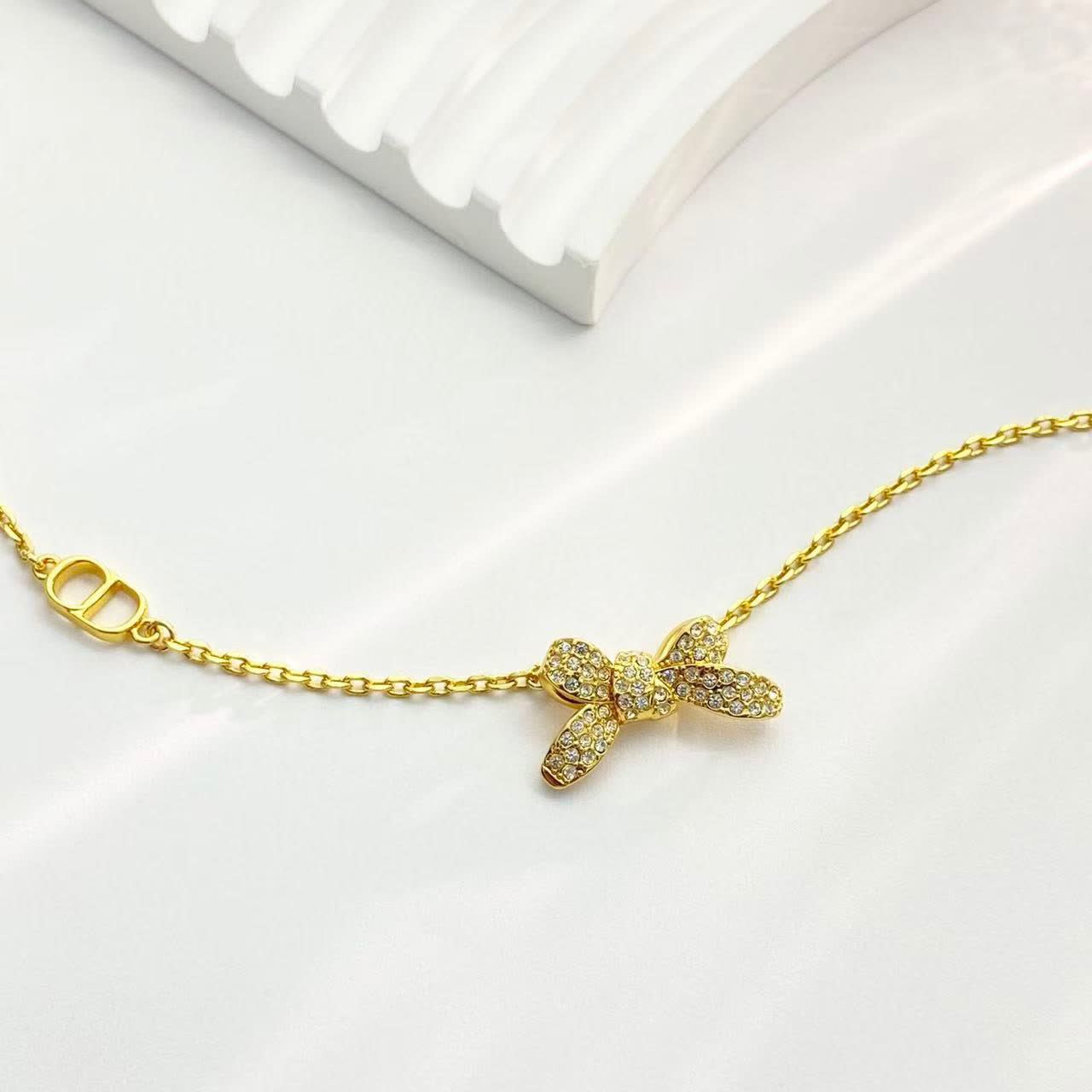 Dior Gold-Tone Crystal Bow Necklace