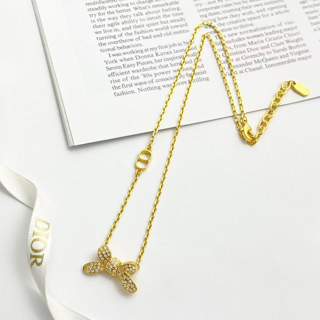Dior Gold-Tone Crystal Bow Necklace