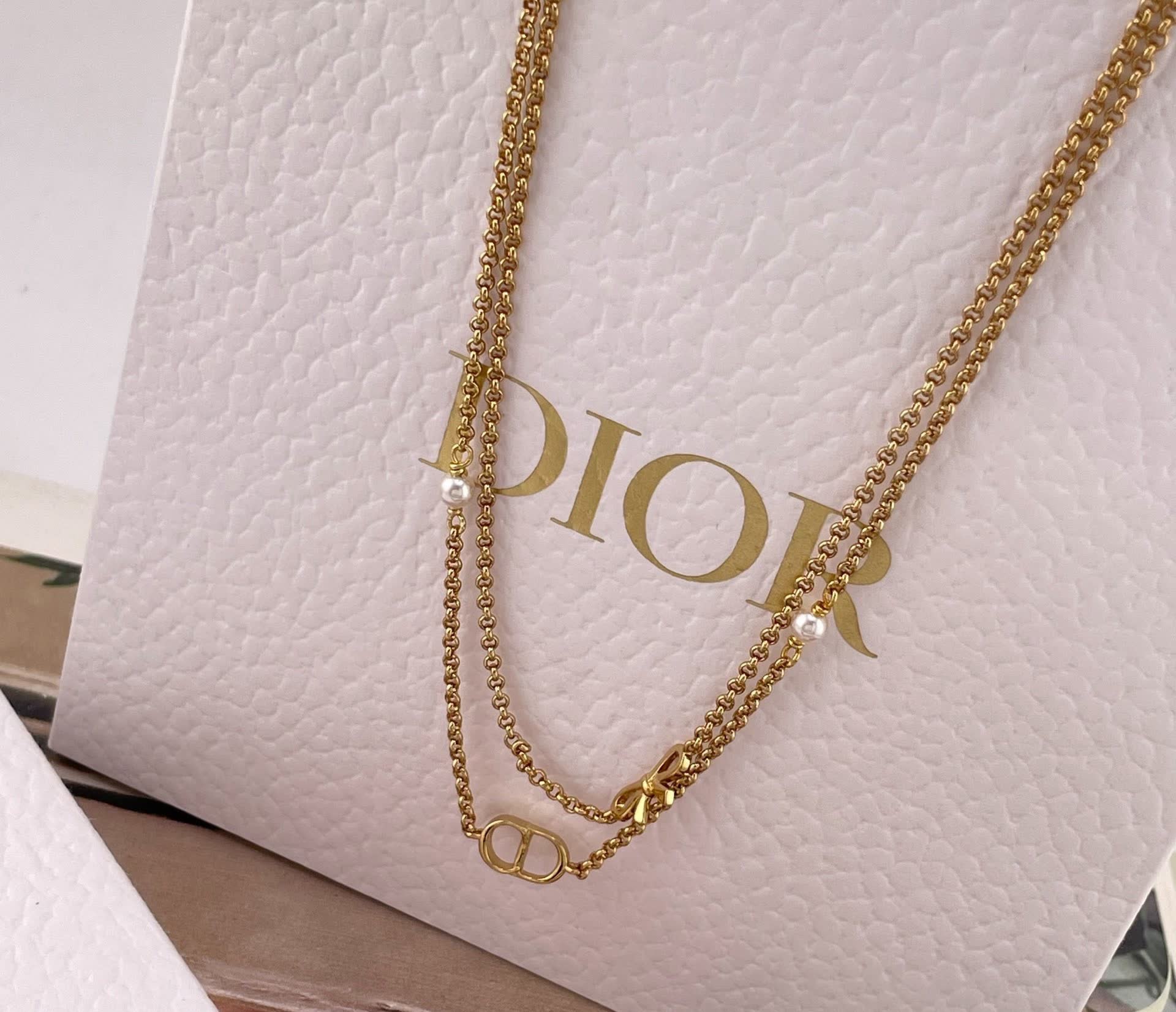 Dior Gold-Tone Chain Necklace with Pearls