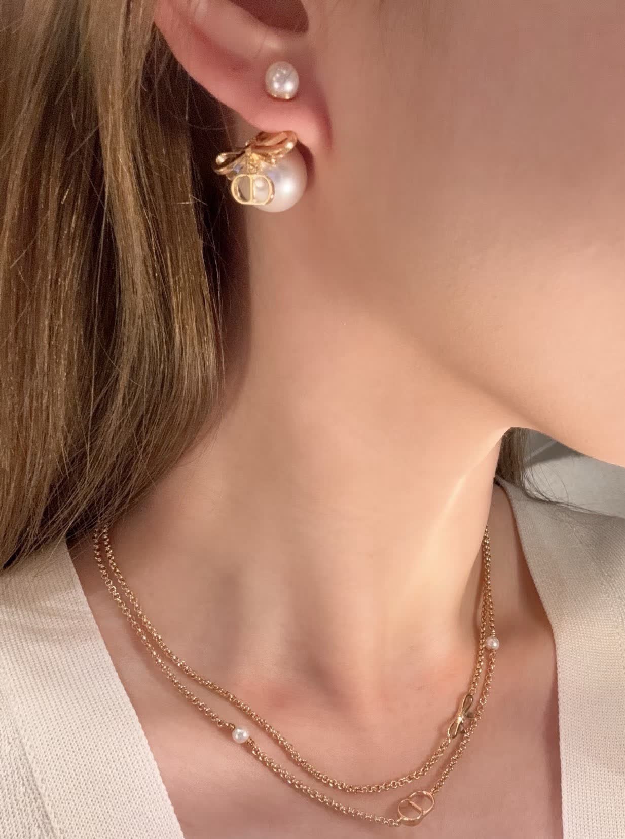 Dior Gold-Tone Chain Necklace with Pearls