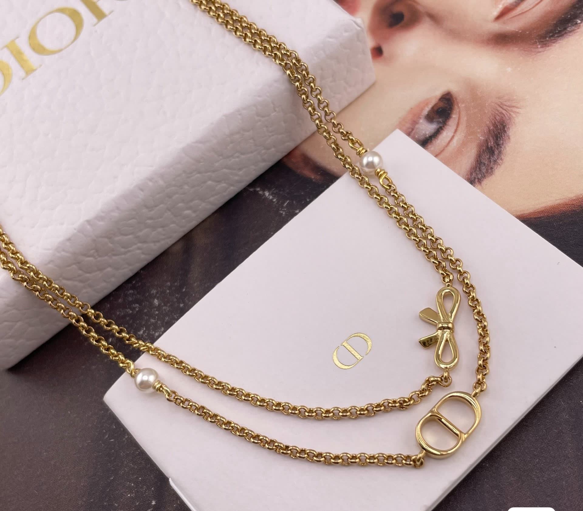 Dior Gold-Tone Chain Necklace with Pearls