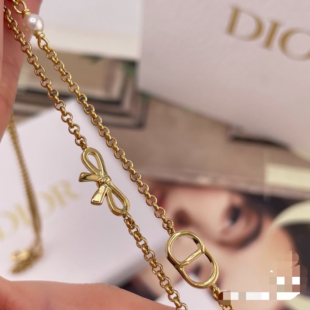 Dior Gold-Tone Chain Necklace with Pearls