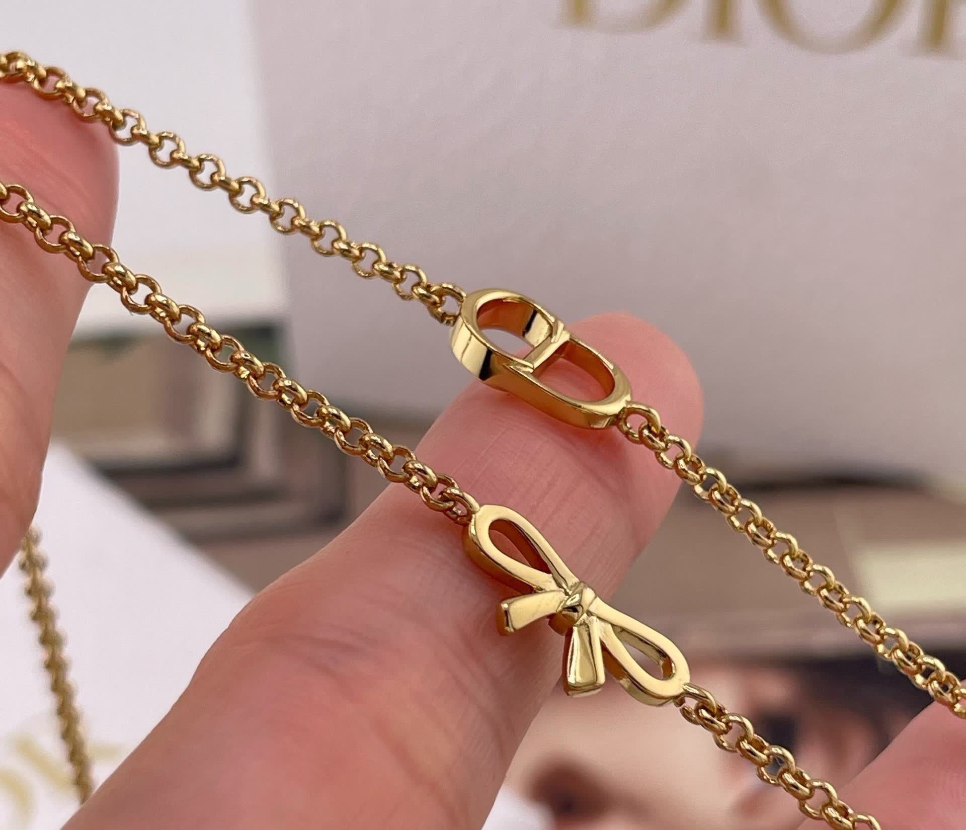 Dior Gold-Tone Chain Necklace with Pearls
