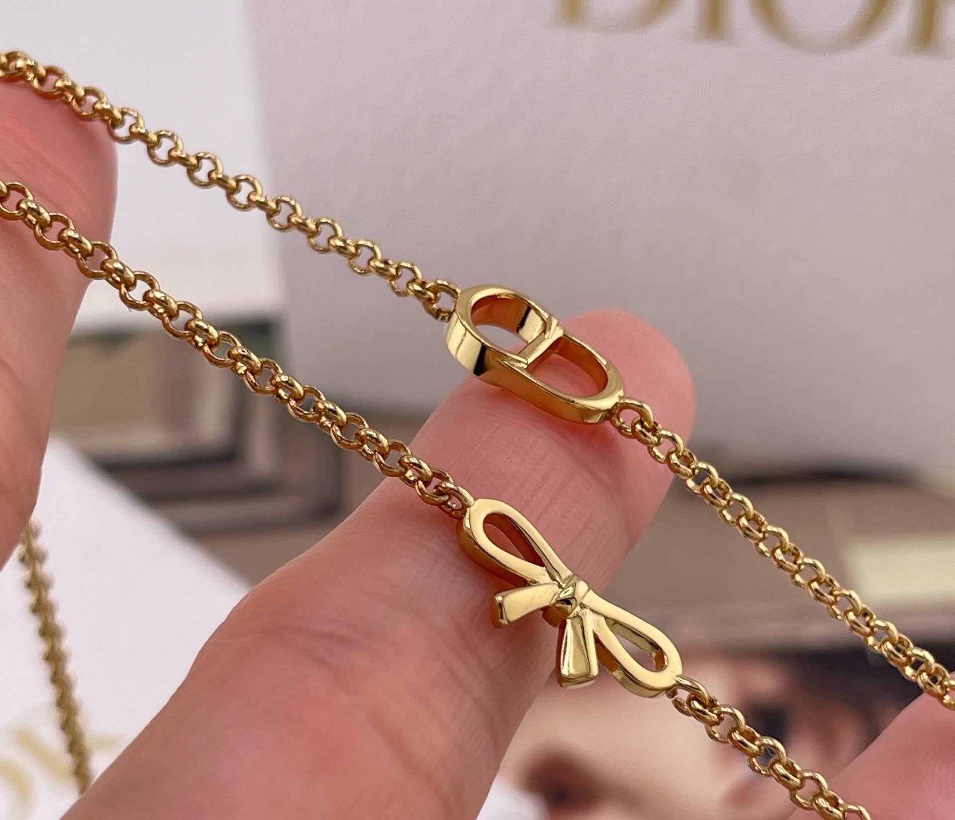 Dior Gold-Tone Chain Necklace with Pearls